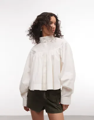 ASOS DESIGN zip front volume cropped shacket in white