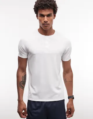 4505 lightweight performance waffle knit henley t-shirt with quick dry in white