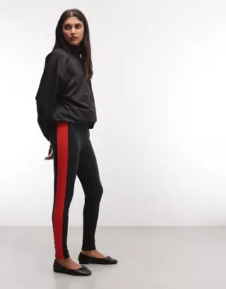ASOS DESIGN leggings with side panel detail in black and red