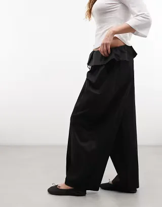 ASOS DESIGN foldover waist detail pants in black