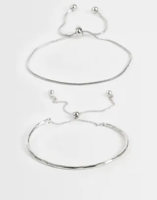 ASOS DESIGN pack of 2 bracelets with simple toggle detail in silver tone