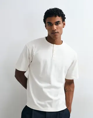ASOS DESIGN relaxed T-shirt with Henley in cream