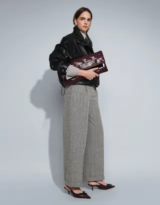 ASOS DESIGN Tailored wool look barrel leg pants in black and white herringbone