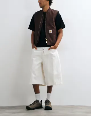 Reclaimed Vintage denim jort with stitching in ecru