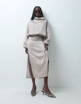 ASOS DESIGN satin maxi column skirt with side split in taupe - part of a set