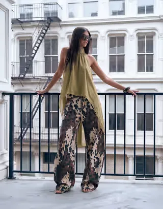 Lioness exclusive Horseshoe barrel leg jeans in brown cow print