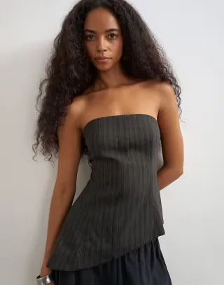 Topshop co ord stripe asymmetric seamed bandeau in brown