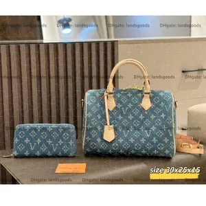 Top Quality Designer Tote Bags for Women - Denim Leather Shoulder Crossbody Handbags with Wallet Set