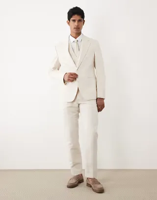 ASOS DESIGN slim suit in linen rich ecru twill