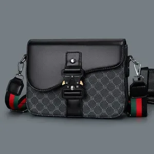 Unisex Shoulder Bag - Business Commuter Crossbody with Striped Adjustable Strap - Versatile Saddle Bag for Daily Use