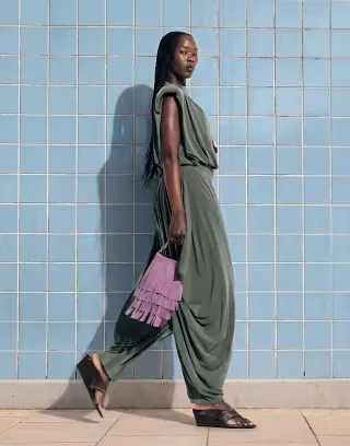 ASOS DESIGN volume drape pants in khaki - part of a set