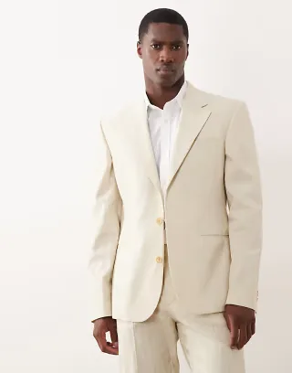 ASOS DESIGN 100% cotton linen look slim suit jacket in beige