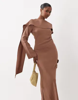 ASOS DESIGN maxi dress with cape scarf detail in cocoa