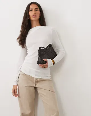 ASOS DESIGN fine knit off the shoulder ruched top in cream