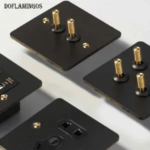Luxury Retro Black Wall Light Switch, Copper Metal Panel, 86 Type Surface Mount Lever Switch for Home Appliances, UK AU