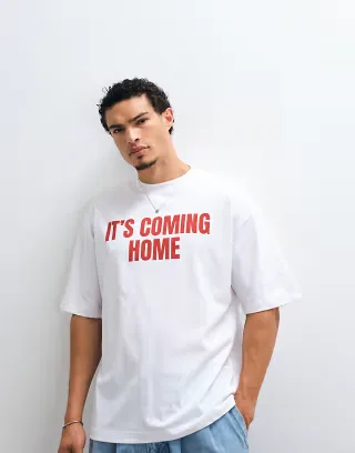 ASOS DESIGN oversized T-shirt with coming home football slogan in white