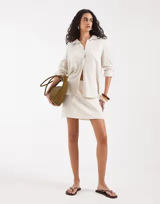 Vera Moda high waist linen skort in cream