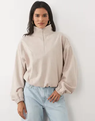 ASOS DESIGN brushed half zip windbreaker jacket in cream herringbone