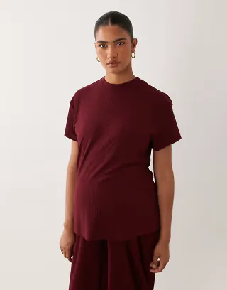 ASOS DESIGN Maternity mix & match lounge ribbed oversized pajama tee with side slit in fig