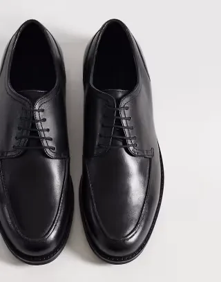 ASOS DESIGN lace up derby shoes with apron detailing in black leather