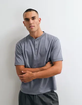 ASOS DESIGN heavyweight boxy relaxed henley neck t-shirt in washed gray