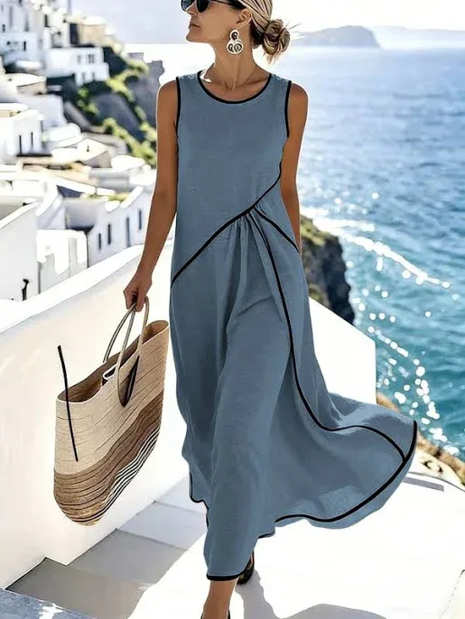 SHEIN Patchwork Maxi Dress Women Wedding Guest Summer Party Elegant Vacation Sleeveless Scoop Neck Regular Fit