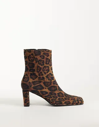 ASOS DESIGN Romeo square toe heeled ankle boots in leopard