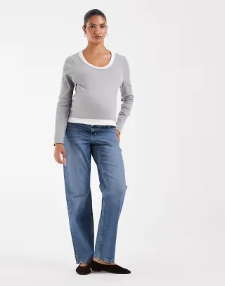 ASOS DESIGN Maternity comfort stretch straight leg jeans in authentic mid blue
