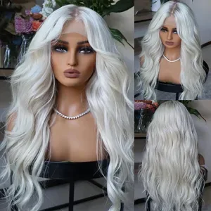 White Wig 250 Density 30 40 Inch Ombre Ash Blonde Body Wave Lace Frontal Human Hair Wig 13x4 Lace Front Wigs Synthetic R