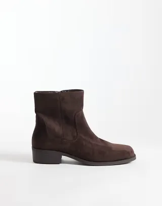 SEQWL Morty faux suede square toe western boots in chocolate brown