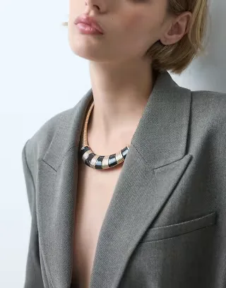 ASOS DESIGN statement gold snake chain necklace with black stripes