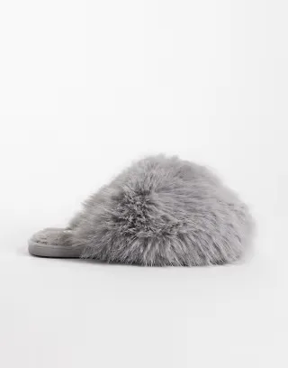 SEQWL Smarties fluffy pom pom slippers in gray