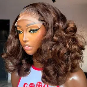 300% Density Glueless Synthetic Lace Front Wig - 13x4 HD Preplucked Lace Frontal, Bouncy Curly Short Wavy Afro Style, He
