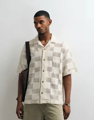 ASOS DESIGN oversized crochet shirt in beige