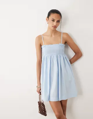 Cotton On ruffle sleeveless mini dress in seaside blue