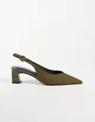 ASOS DESIGN Swift slingback block heeled shoes in olive suedette