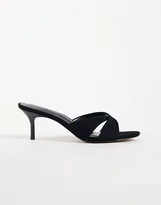 ASOS DESIGN Hum premium cross strap mid heeled mules in black suede