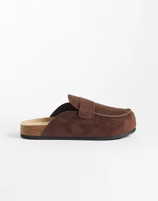 SEQWL Wide Fit Soda slip on loafer style mules in chocolate brown