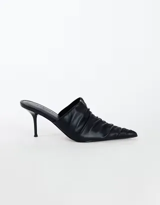 Topshop Ansel ruched pointed mid heel court shoe in black