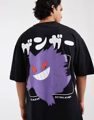 ASOS DESIGN oversized tee with Gengar Pokemon print in Black