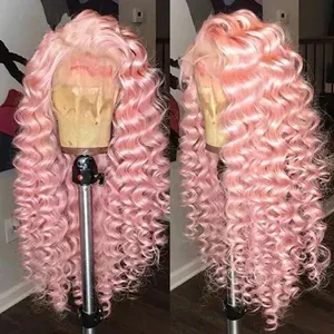 Light Pink Wig 250% High Density 30 40 inch Curly Human Hair Wigs 13x4 13x6 HD Lace Frontal Wigs Deep Wave Lace Frontal
