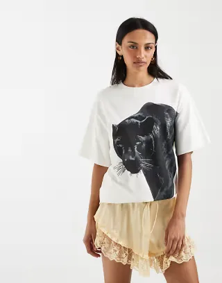ASOS DESIGN oversized tee with panther graphic in white