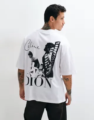 ASOS DESIGN oversized t-shirt with Celine Dion print in White