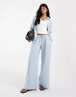 ASOS DESIGN pull on pants in blue stripes - part of a set