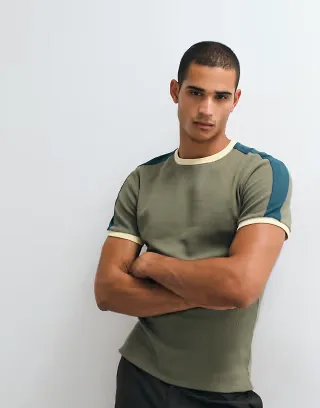 ASOS DESIGN slim fit ribbed T-shirt in khaki waffle