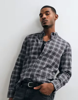 Selected long sleeve check shirt in gray