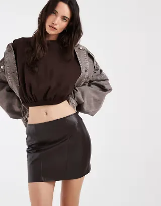 ONLY faux leather mini skirt in dark brown