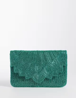 True Decadence embellished envelope clutch purse in teal blue