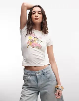 Daisy Street baby tee with betty boop graphic In butter yellow