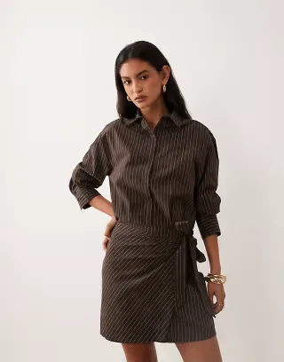 Cotton On shirt mini dress in dark oak stripe